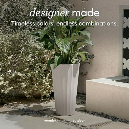 Veradek Column Series Tall Planter - Tapered Outdoor Planter with Shelf - color: White, style: Wide Groove - 2 Pack