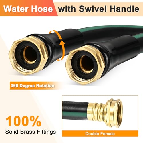 M METERXITY Garden Hose 5/8 Inch x 10 FT, Flexible PVC Leader Hose, Leakproof Water Hose with Swivel Handle, Double Female Fittings, Burst 600 PSI [Black Green] - size: 10 FT, style: Double Female