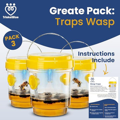 Solar Wasp Traps Outdoor Hanging 3 Pack Reusable Catcher with LED Light for Yellow Jackets Hornets Bees Flies Patio Porch Garden Backyard