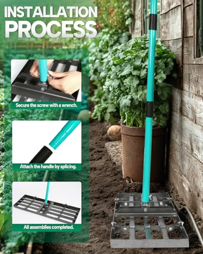 48"x10" Lawn Leveling Rake, Yard Leveling Rake for Soil with 77" Handle - style: 48"X10"