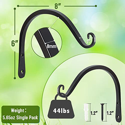 FEED GARDEN Heavy Duty Plant Hooks - 2 Pack 8 Inch Wall Mounted Hanging Brackets, 44lb Capacity Steel Plant Hangers for Bird Feeders, Baskets, Wind Chimes - Black - color: Black-C, size: 8 Inch