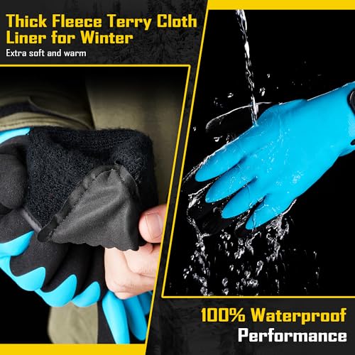 COOLJOB Thermal Warm Winter Work Gloves with Grip, Rubber Coated Touchscreen Waterproof Freezer Gloves for Warehouse, 1 Pair - color: Blue, size: Large