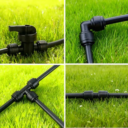 44 Pcs Quick Connect Drip Irrigation Fittings Kit for 1/4" Tubing with 4 Shut Off Valve ，10 Tees, 10 Couplings, 10 Elbows & 10 End Plugs, Anti-Leak Drip Irrigation Parts - style: 1/4 inch fitting kit(44)