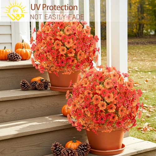 2 Pack 23" Fall Artificial Mums Flowers Topiary Balls with Ground Spikes - color: Orange & Red