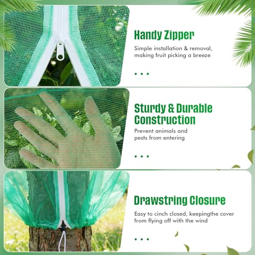 24 x 24 Ft Extra Large Fruit Tree Netting Cover with Zipper and Drawstring, Insect Bird Barrier Netting for Garden Protection, Keep Birds Squirrels Cicadas and Small Fly Out - size: 24 x 24 ft