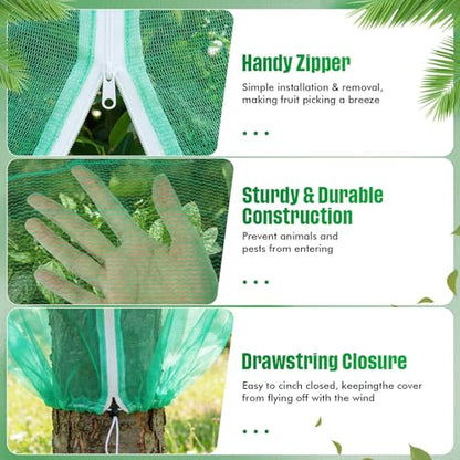 24 x 24 Ft Extra Large Fruit Tree Netting Cover with Zipper and Drawstring, Insect Bird Barrier Netting for Garden Protection, Keep Birds Squirrels Cicadas and Small Fly Out - size: 24 x 24 ft