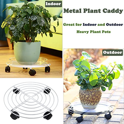 5 Packs Metal Plant Caddy with Locking Wheels 11.8 Inches Heavy-duty Wrought Iron Rolling Plant Stands with Casters Plant Dolly Plant Roller Base for Indoor and Outdoor Plant Pot Movers Saucers White - color: White