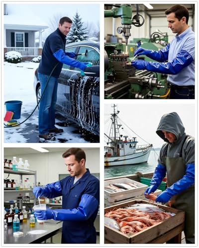 Long Water Proof Rubber Gloves with Cotton Lined, Elbow Length Chemical Resistant Gloves,Large - size: 28 Inch