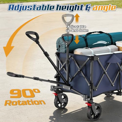 Wagons Carts Foldable,Collapsible Wagon with Wheels,450LBS Heavy Duty Beach Wagon Cart - color: Blue