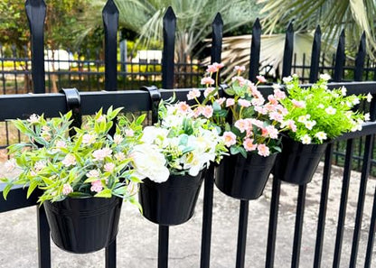 4 Pack Hanging Metal Railing Planters 6" with Detachable Hooks, Black - color: Black, size: 5.9"- 4 Pack