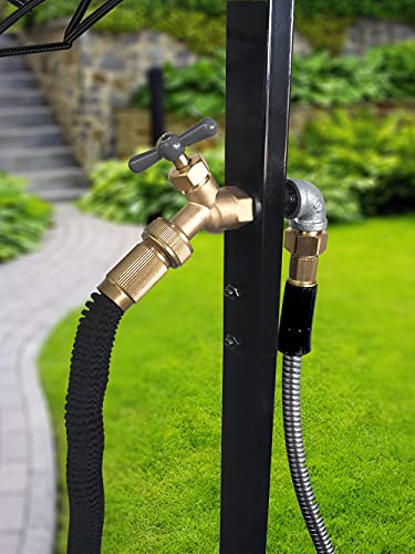Artigarden Freestanding Outdoor Garden Hose Holder Stand with Brass Faucet, Heavy Duty Metal Water Hose Reel Storage Stake Rack for Backyard, Black (Hose not Included) - color: Nozzle with Faucet