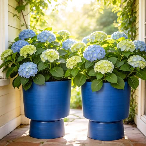 2-Pack 16.8" Brushed Blue Plastic Urn Planters with Detachable Bases - color: Brushed Blue-16.8"h