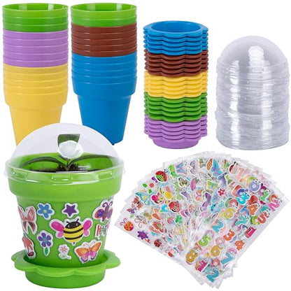 25 Packs Cupcake Plant Nursery Pots with Humidity Dome, Small Plastic Flower Plant Pots with 20 Sheet Stickers, Seeds Starter Pot Flower Planting Container for Seedlings Succulent Display (Mix Colors) - color: 25 Packs With 20 Sheet Stickers