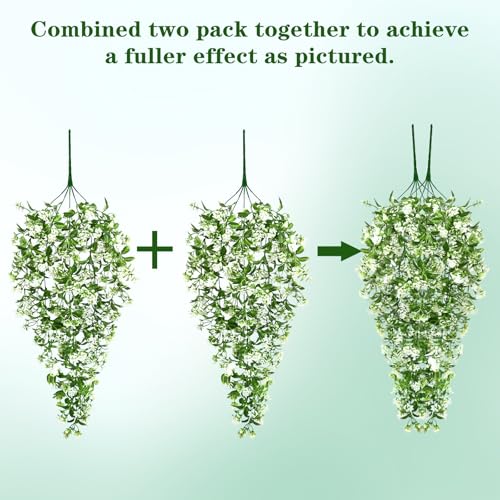 Waipfaru 4pcs Fake Hanging Plants, Faux Ivy Fake Vines Greenery - color: White Flowers, size: 4Pcs Plants