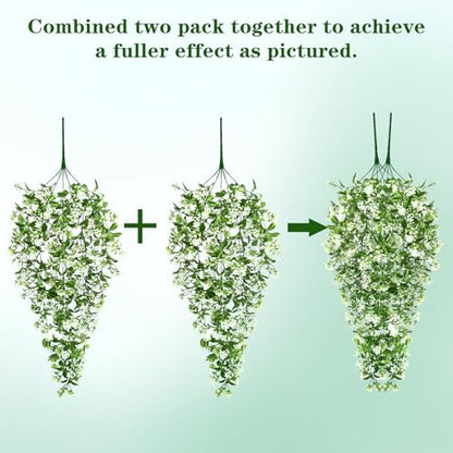 Waipfaru 4pcs Fake Hanging Plants, Faux Ivy Fake Vines Greenery - color: White Flowers, size: 4Pcs Plants