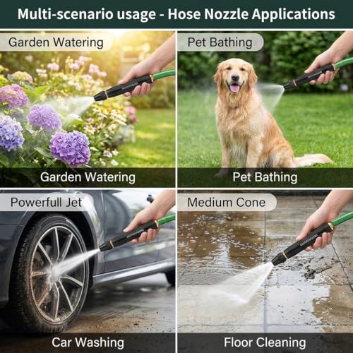 High Pressure Garden Hose Nozzle, 2-Pack Clamp-On Water Sprayer, 3 Modes