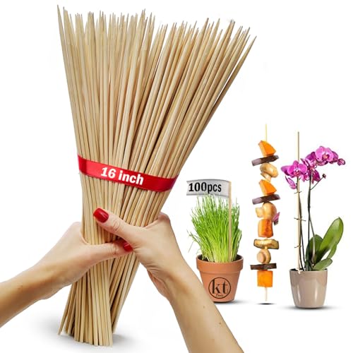 100 Pack 16" Bamboo Plant Stakes for Indoor Plants, Long Wood Skewers Sticks for Plant Support Tomato Floral Flower Bouquet, Garden Wooden Sticks Sign Posting and Other Crafts (100pc - 16 inch)