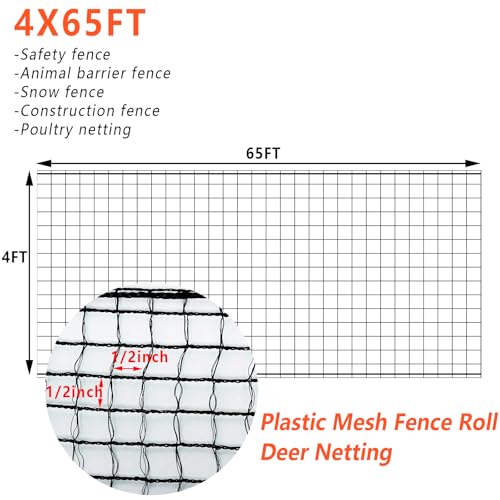 POYEE 4x65ft Garden Fence Temporary Fence, Plastic Mesh Fence Safety Fence - color: Black, size: 4x65ft