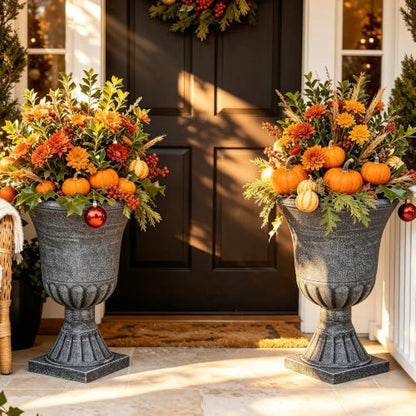 2-Pack 22" Washed Black Plastic Urn Planters with Drainage Holes - color: 22"h-washed Black