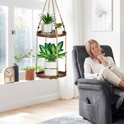 2-Tier Plant Hanger Indoor, Hanging Plant Shelf (12") - color: Brown, size: 1-Pack, 2-Tier