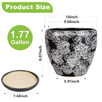 Ceramic Plant Pots With Saucer & Drainage Hole, 6 inch Indoor Flower Pots - color: Gray, size: 10 inch