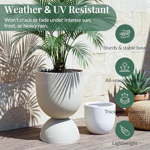 KOL Plastic Planters, Beige Urn Planters 2 Pack, 18 Inch+23 Inch - color: Beige, size: Bundle: 18"+23"