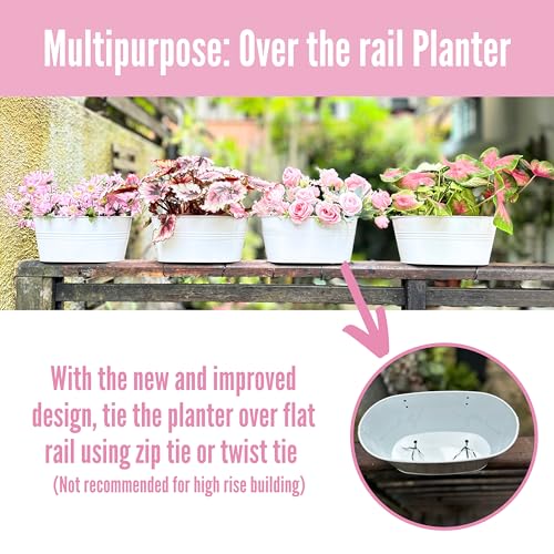 LaLaGreen Outdoor Rail Planter (17 in, 6 Pack) White Metal Deck Fence Pots