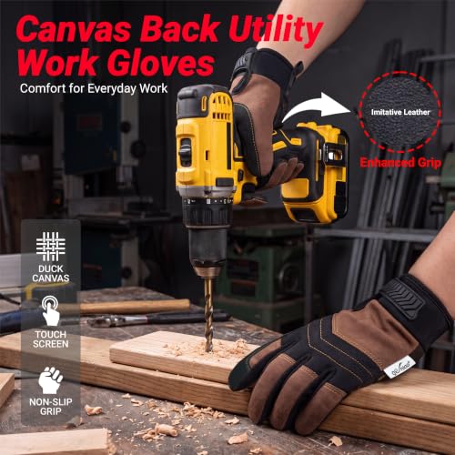 Work Gloves for Men Women Breathable Canvas Gardening Gloves for Yard Work Garage Mechanic Touchscreen Compatible - size: X-Large
