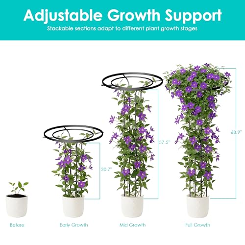 Umbrella Garden Trellis for Climbing Plants Outdoor, 68.9" Mushroom Top Trellis Stackable, Tall PE-coated Metal Obelisk Trellises for Potted Plants, Topiary Tower Vine Support for Rose, Bean, Clematis - size: Large - 68.9" Height
