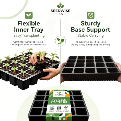 Square Nursery Pots 2 Layers with Drainage, 100 Cell Seeding Tray, 5 Packs