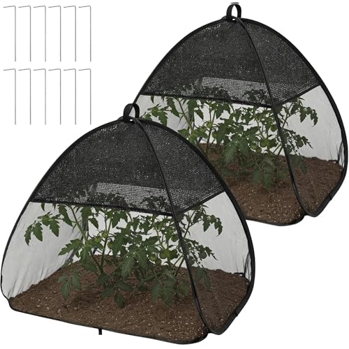 2Pcs Pop Up Garden Netting Bug and Shade Cover,Plant Sun Shade Netting Tent - color: Black-22x22x22 Inch