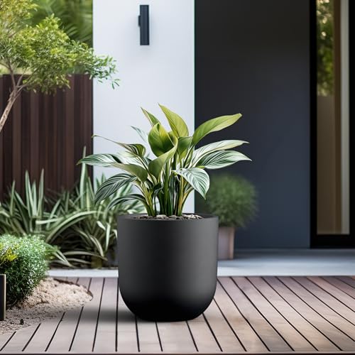 Kante Small Round Capsule Black Concrete Planter 11" Dia, Outdoor - color: Black, size: 11.0"Dia x 11.0"H