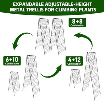 50"x17" Heavy Duty Metal Garden Trellis - Rust-Proof A-Frame Cucumber Trellis with High-Density Rhombus SteelGrats for Climbing Plants, Tomatoes & Raised Beds, Outdoor Use (2 Pack) - color: 2pack