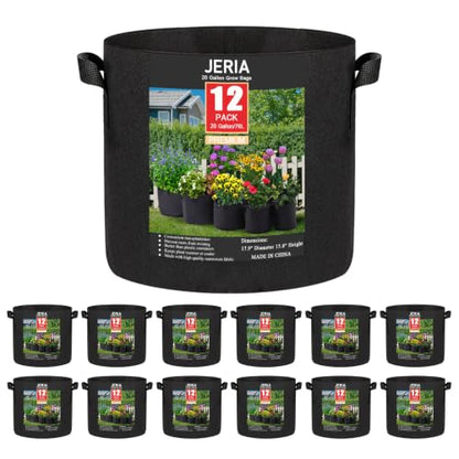 JERIA 12-Pack 20 Gallon Grow Bags, 300G Thickened Nonwoven Garden Pots,Heavy Duty Fabric Pots with Reinforced Handles - size: 20 Gallons