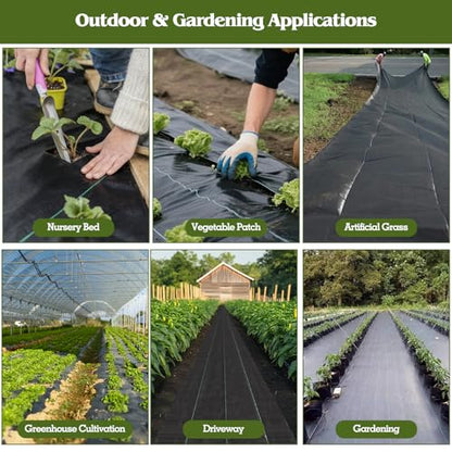 HongWay 6FT x 100FT Weed Barrier Fabric, Landscape Fabric with 40 Staples - size: 6FT x 100FT