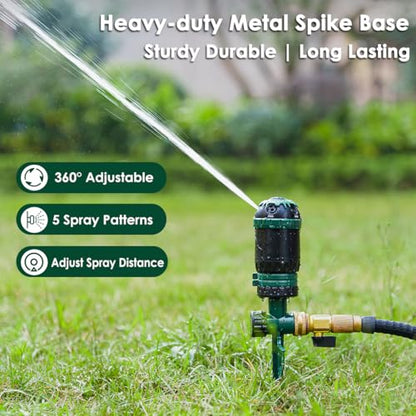 FANHAO Gear Drive Sprinkler with Metal Base, 360° Rotating Lawn Sprinkler