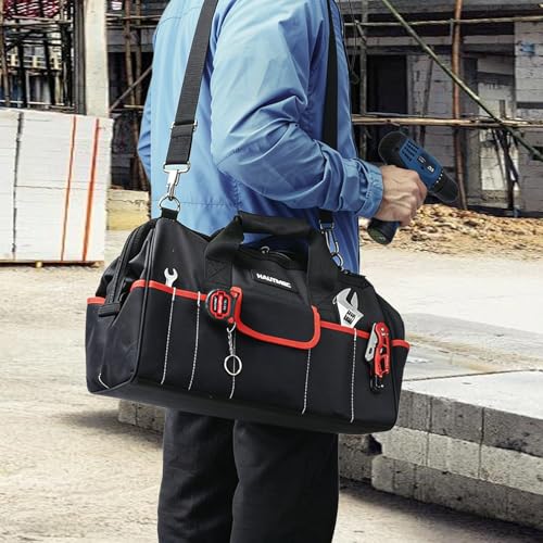 HAUTMEC 3-Piece Large Tool Bag Set (12” / 18” / 24”), Heavy-Duty 1680D Wide Mouth Tool Bag with Metal Frame, Foldable Tool Tote Bag with Non-Slip Base, Double Zippers & Padded Shoulder Strap – HT0297 - style: 3-Piece Set | 12"/18"/24"