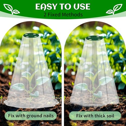 Garden Cloches for Plants, 20 Pack Garden Cloche with Rotary Vent, Reusable Bell Plant Covers with 40Pcs Ground Stakes, Plant Cloche Protectors from Animals Snails Birds Chickens, 7.9" H X 6.7" D