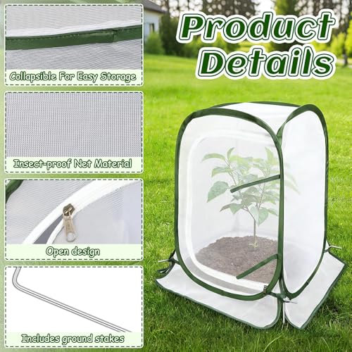 Augshy Pop Up Plant Covers, 3 Pack Mesh Net Protectors Cage with Stakes