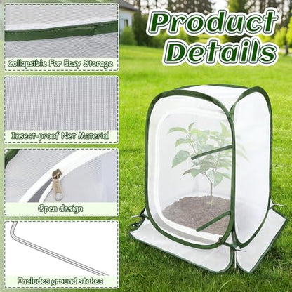 Augshy Pop Up Plant Covers, 3 Pack Mesh Net Protectors Cage with Stakes
