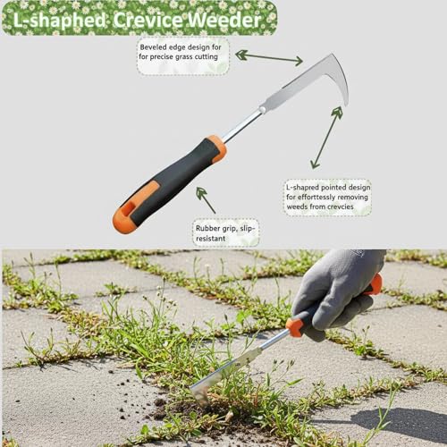 Weed Puller Tool, Portable Rubber-Handled Garden Tools, Four-Tined Weeding Tool, Uprooting Weeding Tools, Crevice Weeder, Yard Weed Tools and Weed Removal Tool (style3) - style: style3