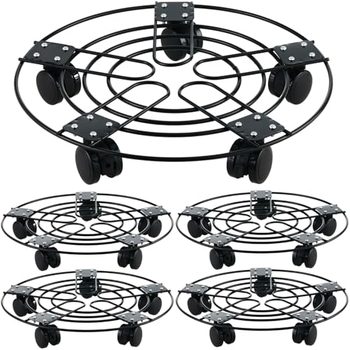 5 Packs 13.5" Large Metal Plant Caddy with Wheels Iron Rolling Plant Stands Heavy-duty Plant Roller Base Pot Movers Indoor Outdoor Plant Dolly with 5 Casters Plant Trolley Coaster Holder - size: 13.5" - 5 packs