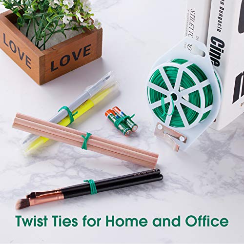 328 Feet (100m) Garden Plant Twist Tie with Cutter Reusable for Plants Growth and Care, Tie Wire Reel for Home and Office Cable Organization, Multifunctional Twist Ties (Green) Rool for Cord & Bag
