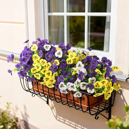 INQCMY Fake Artificial Pansy Flowers Plants for Outdoors UV Resistant - color: Deep Purple, Yellow, White