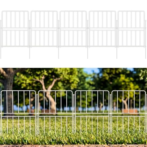 ShopLaLa Decorative Fence (10 Panels) 12.5in(L) x 16.5in(H) Rustproof White Metal Wire Fencing Animal Barrier for Dog, Flower Bed Edging for Landscape Fences for Yard Patio Classic Outdoor Decor - size: 10 Panels