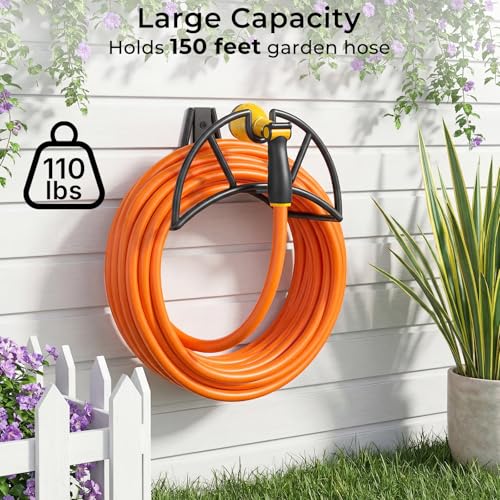 TomCare Garden Hose Holder Wall Mount, 150FT Capacity Water Hose Hanger - color: All Balck, size: Standard