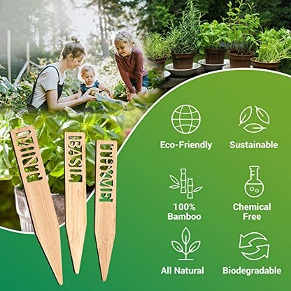 Bamboo Herb Markers - Set of 12 Beautiful Garden Labels - Sturdy Outdoor Garden or Potted Herb Markers