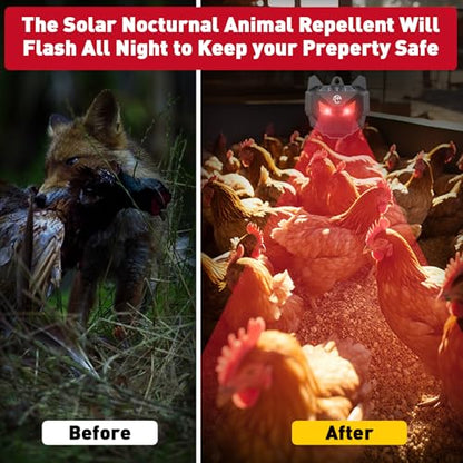 2 Pack Solar Nocturnal Animal Repeller with Red LED Flashing Lights – Effective Coyote, Raccoon, Skunk, Deer & Hawk Deterrent – Waterproof Predator Lights for Yards, Gardens & Chicken Coops