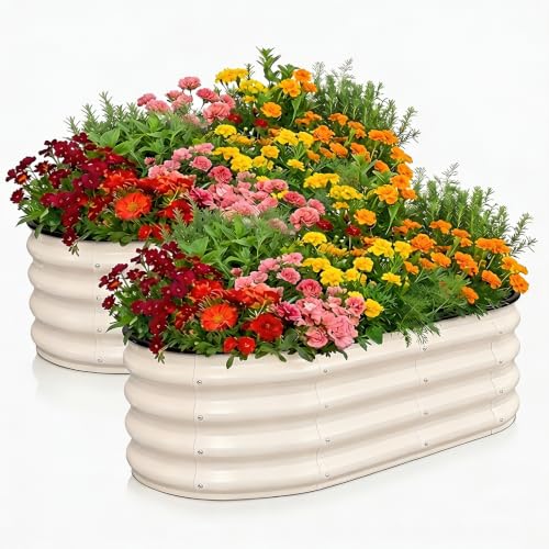 Galvanized Raised Garden Bed Outdoor 4x2x1 ft 2 Pack Oval White - color: White 2 Pcs, size: 4 x 2 x 1 ft