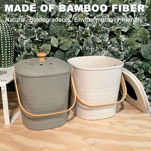 Compost Bin, LALASTAR Compost Bin Kitchen Counter with Lid, Made of Sustainable Bamboo Fiber, Odorless Indoor Compost Bin, 1 Gallon, Cream, Square - color: Cream-Square